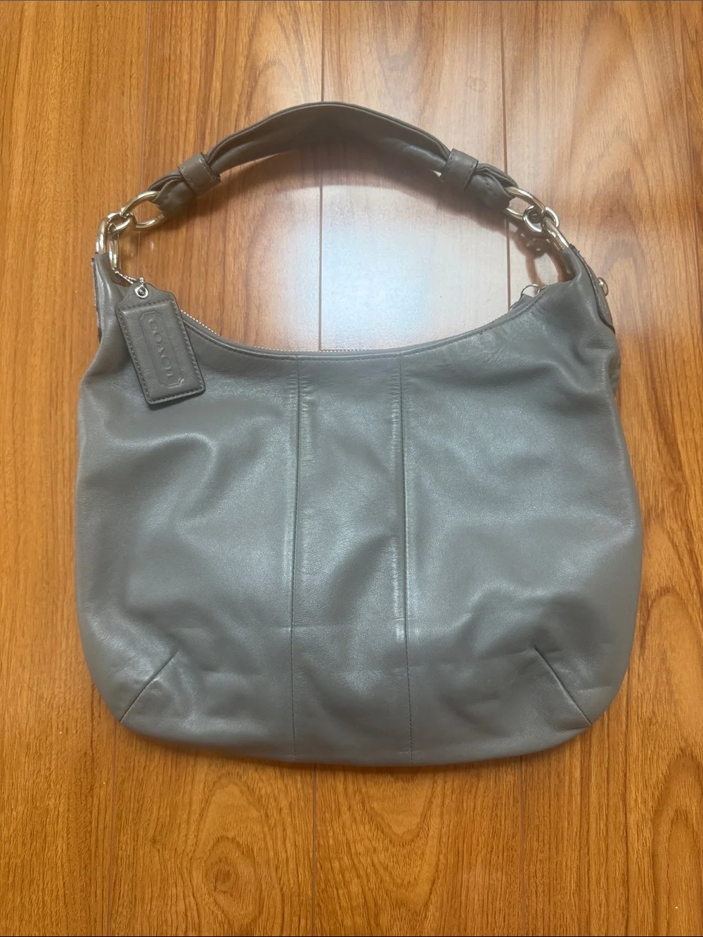 Coach Gray Leather Hobo with Front Flap and Turnlock